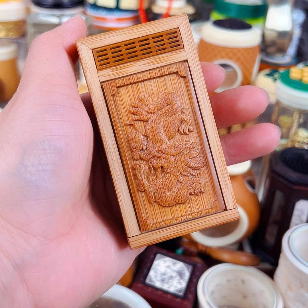 好***生龙纹雕刻竹林金钟盒配竹岭