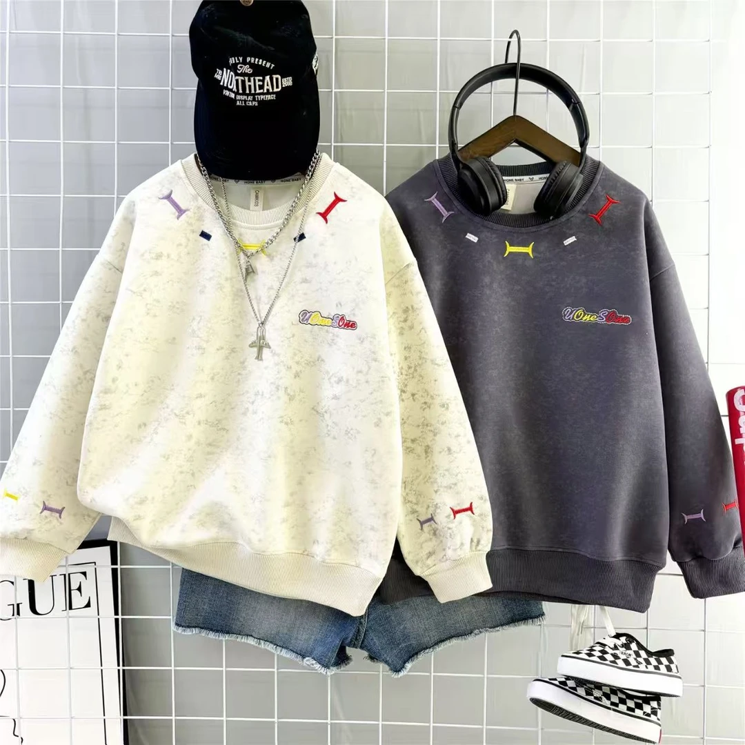 男童春秋款卫衣简约时尚2025新款中大童韩版圆领宽松卫衣休闲百搭