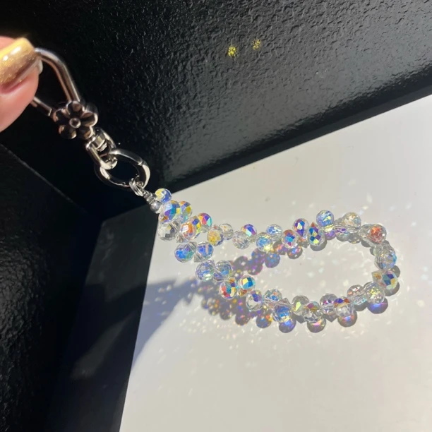 PinkBooM原创粉娜丽之恋水晶串珠手机链短款挂绳防丢钥匙扣链条