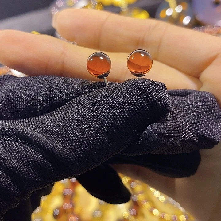 血珀银S925镶嵌珠宝奇石血珀耳钉7