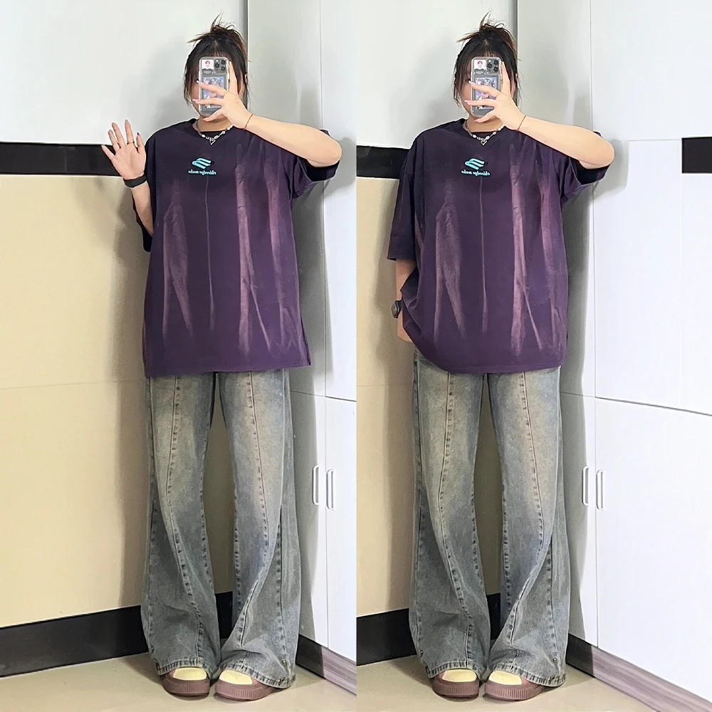 300斤大码女装胖mm复古阔腿牛仔裤女秋季新款裤子宽松显瘦直筒裤