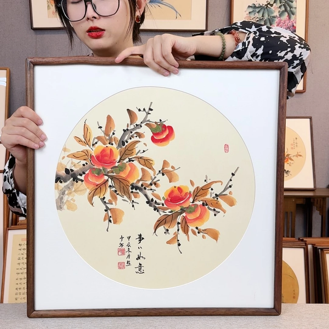 国画纯手绘，纯手写带框尺寸：53×53厘米