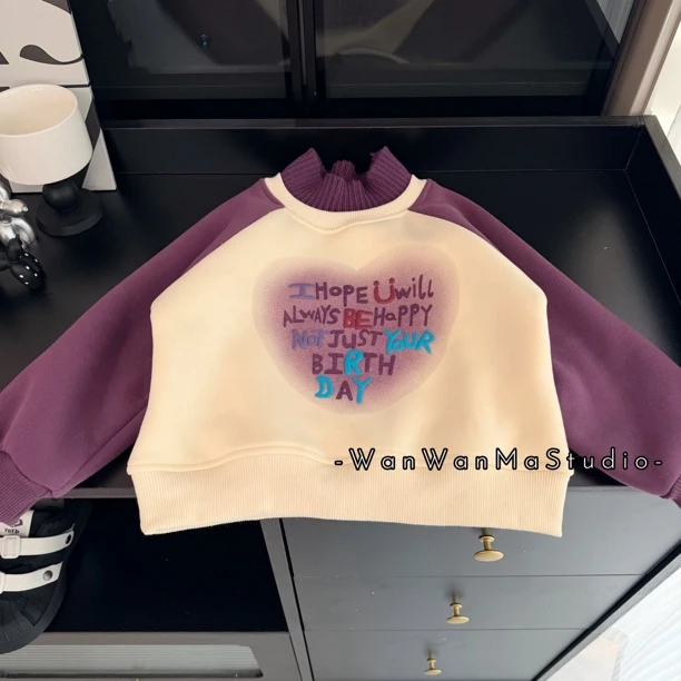 女童长袖加绒卫衣秋冬装2025新款洋气女童中大童羊驼绒时尚童装