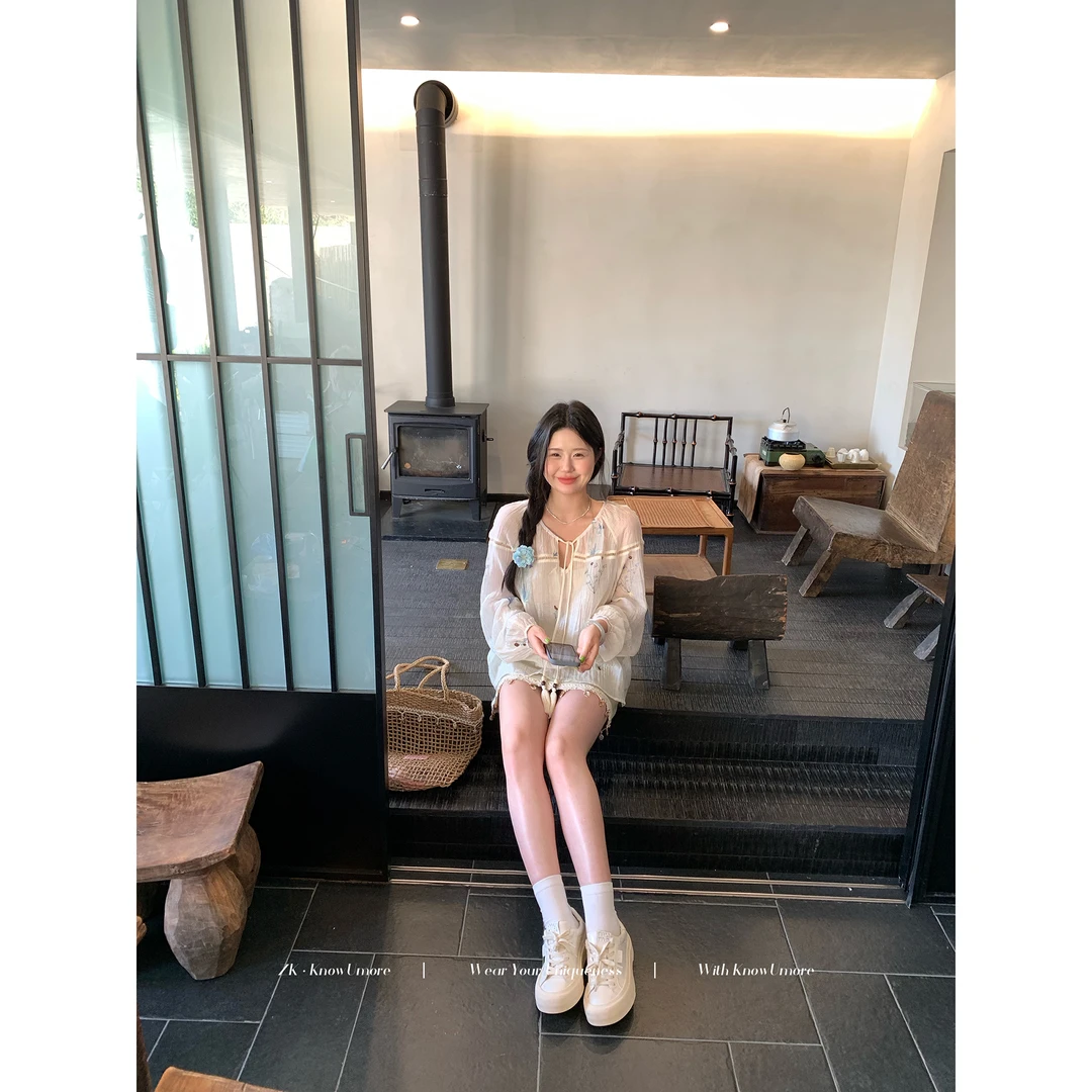 知葵微胖定制【秦淮竹语】夏季复古刺绣宽松慵懒小衫12251CS8474