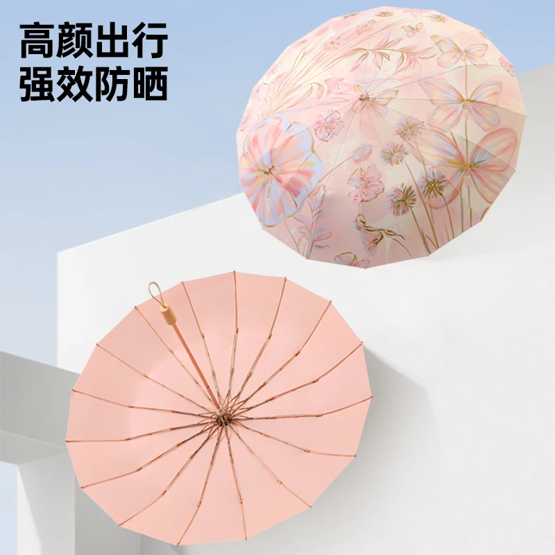 【金杆彩胶晴雨伞】加固防风防晒伞晴雨两用太阳伞轻收遮阳伞便携