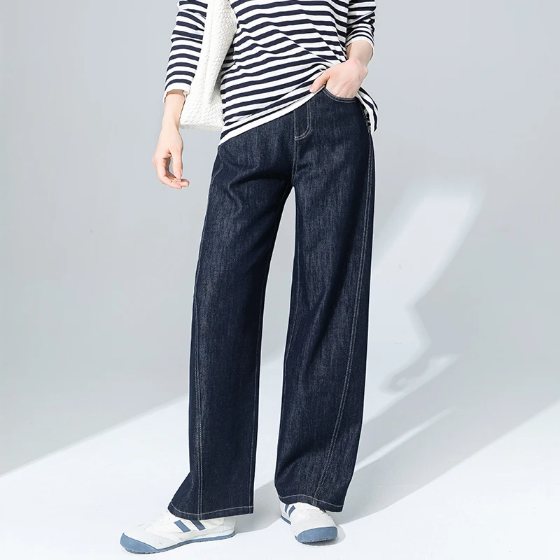 【不掉色】丹宁蓝牛仔裤2025春季新款宽松显瘦高腰窄版弯刀直筒裤