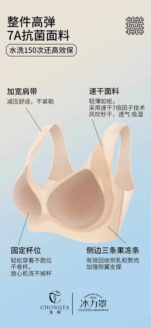 冰力罩采用3D固定水滴杯裸感透气无束缚w+o型软支撑