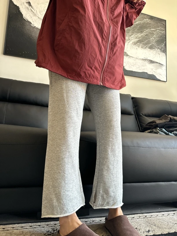 遇见·夏季薄款休闲卫裤直筒裤卷边毛圈卫裤两色小破裤