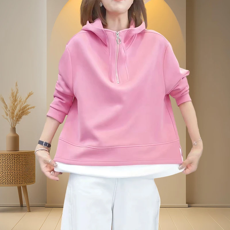 网红洋气炸街女装韩版半开领卫衣女款秋冬2025新款休闲连帽卫衣女