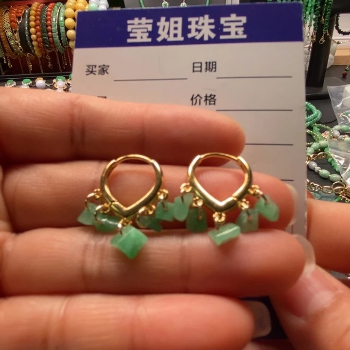 翡翠耳饰合金爱心绿碎耳扣