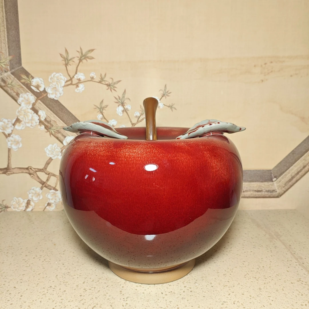神后镇收藏陶瓷钧瓷摆件苹果（平安果）中式大红纯手工家用简约