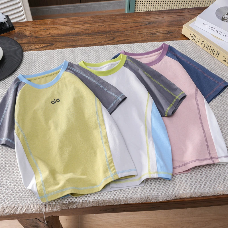 男女童夏新款韩潮撞色休闲短袖t恤中大童运动速干短袖薄儿童圆领