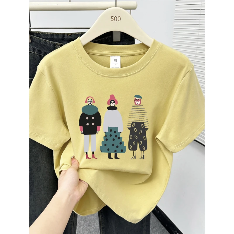 正肩大码短袖T恤女夏季胖MM遮肉时尚个性印花圆领半袖上衣体恤衫