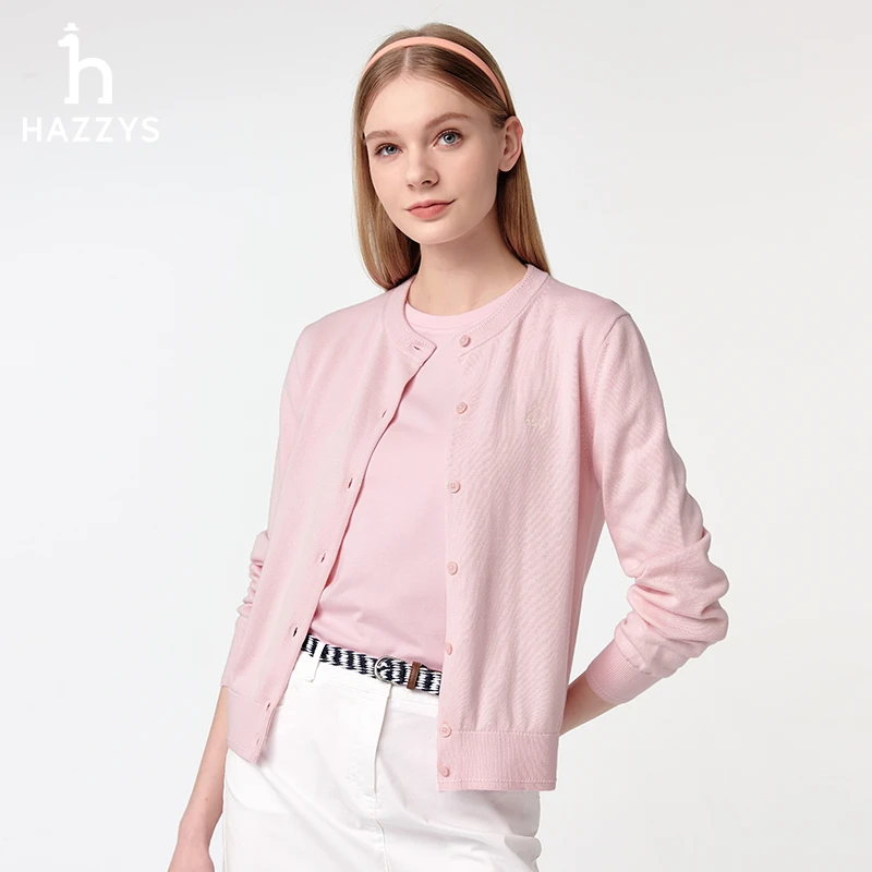 【PHIZ】Hazzys哈吉斯女士春季针织衫外套时尚休闲长袖毛衣开衫短款