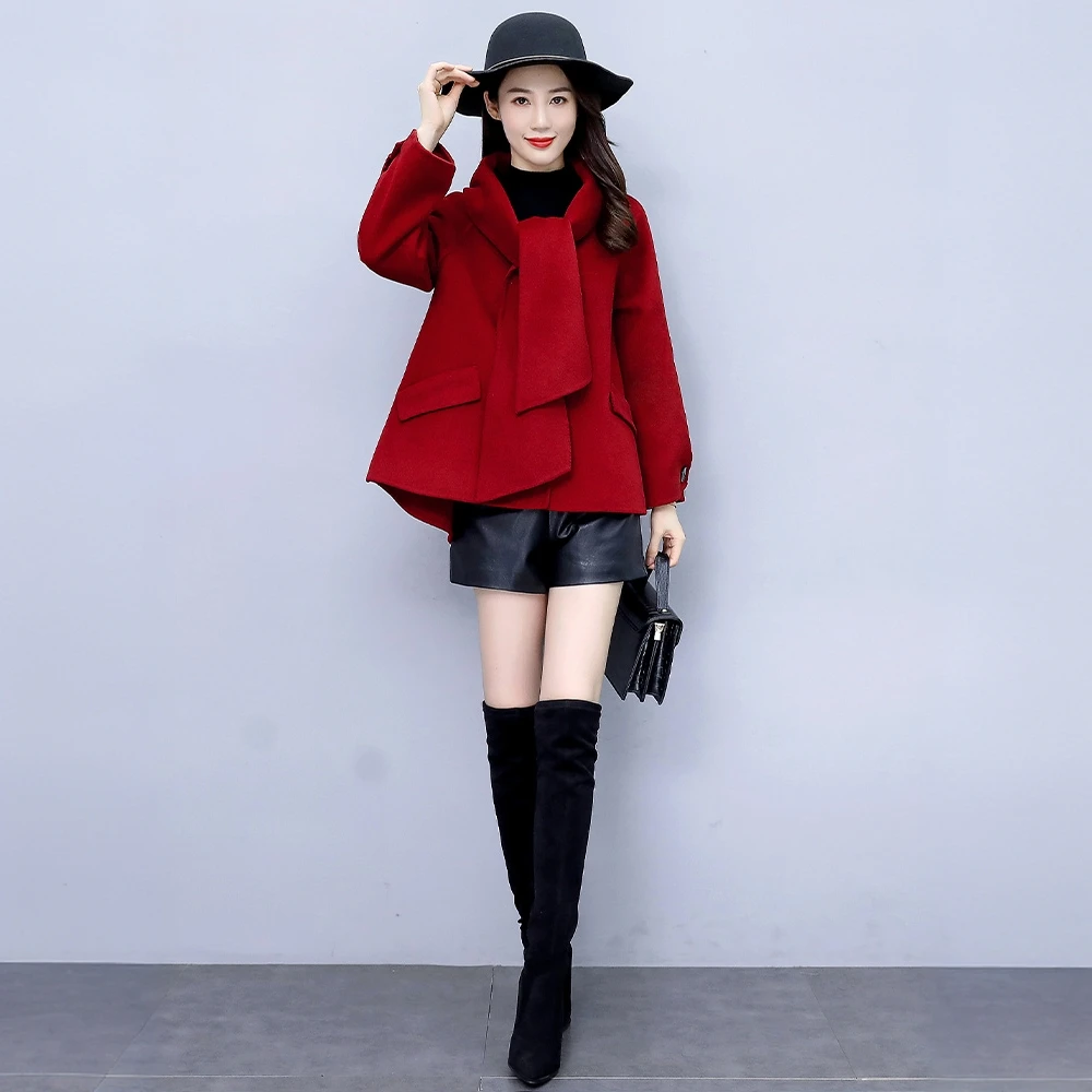 披肩斗篷毛呢外套女2025新款秋冬短款贵夫人气质新年红色羊绒大衣