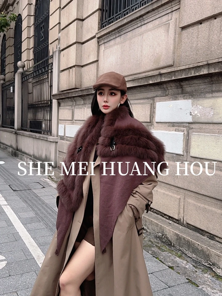 （街头派克）原创狐狸毛皮草披肩/白鹅绒长款新款派克外套BC25043