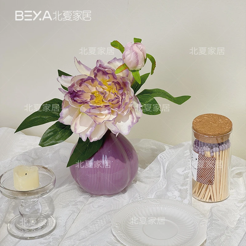 紫牡丹花仿真花客厅餐桌装饰床头柜高级摆件家居假花