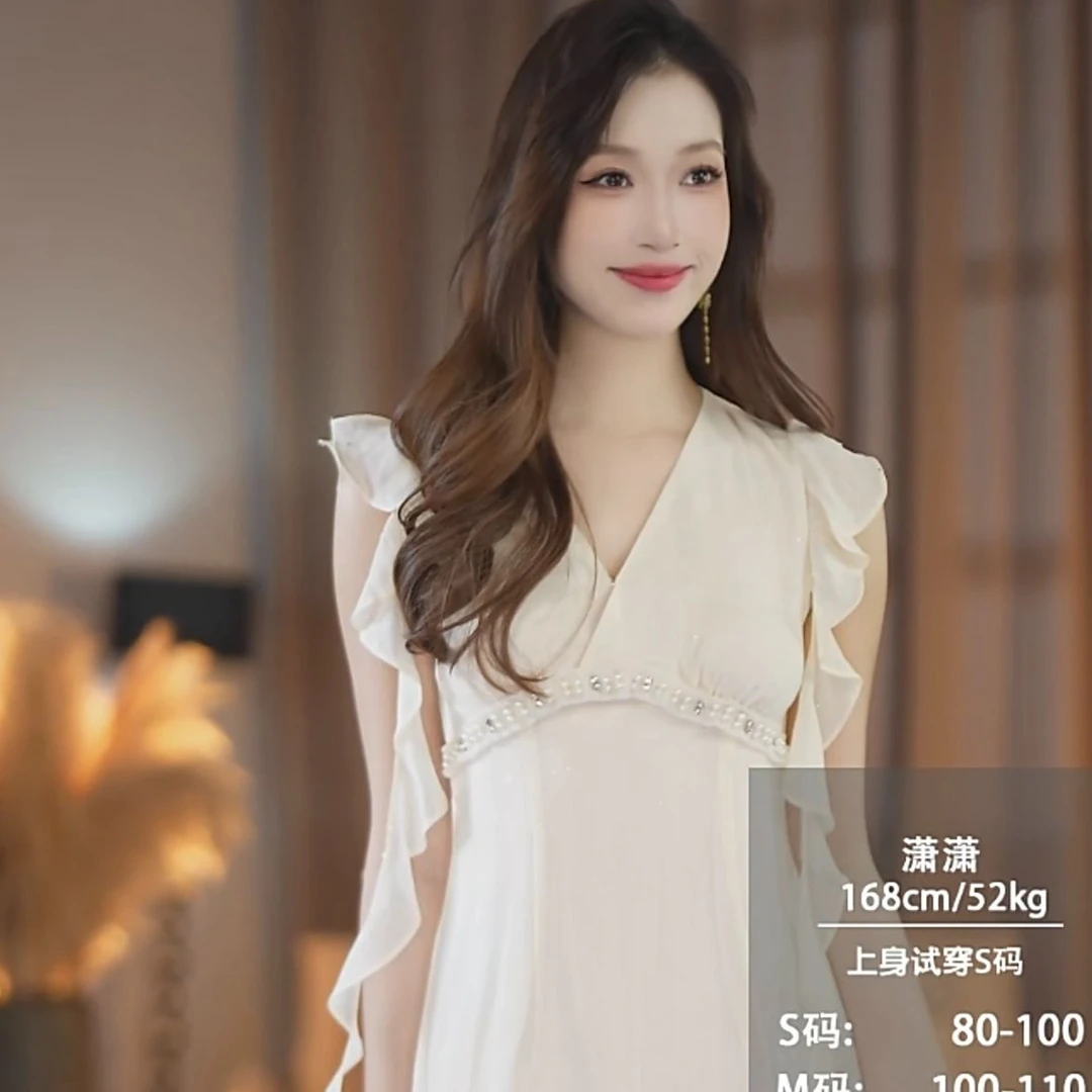 【潇潇】白昙风絮春季新款高级法式气质显瘦鱼尾连衣裙-YL70004