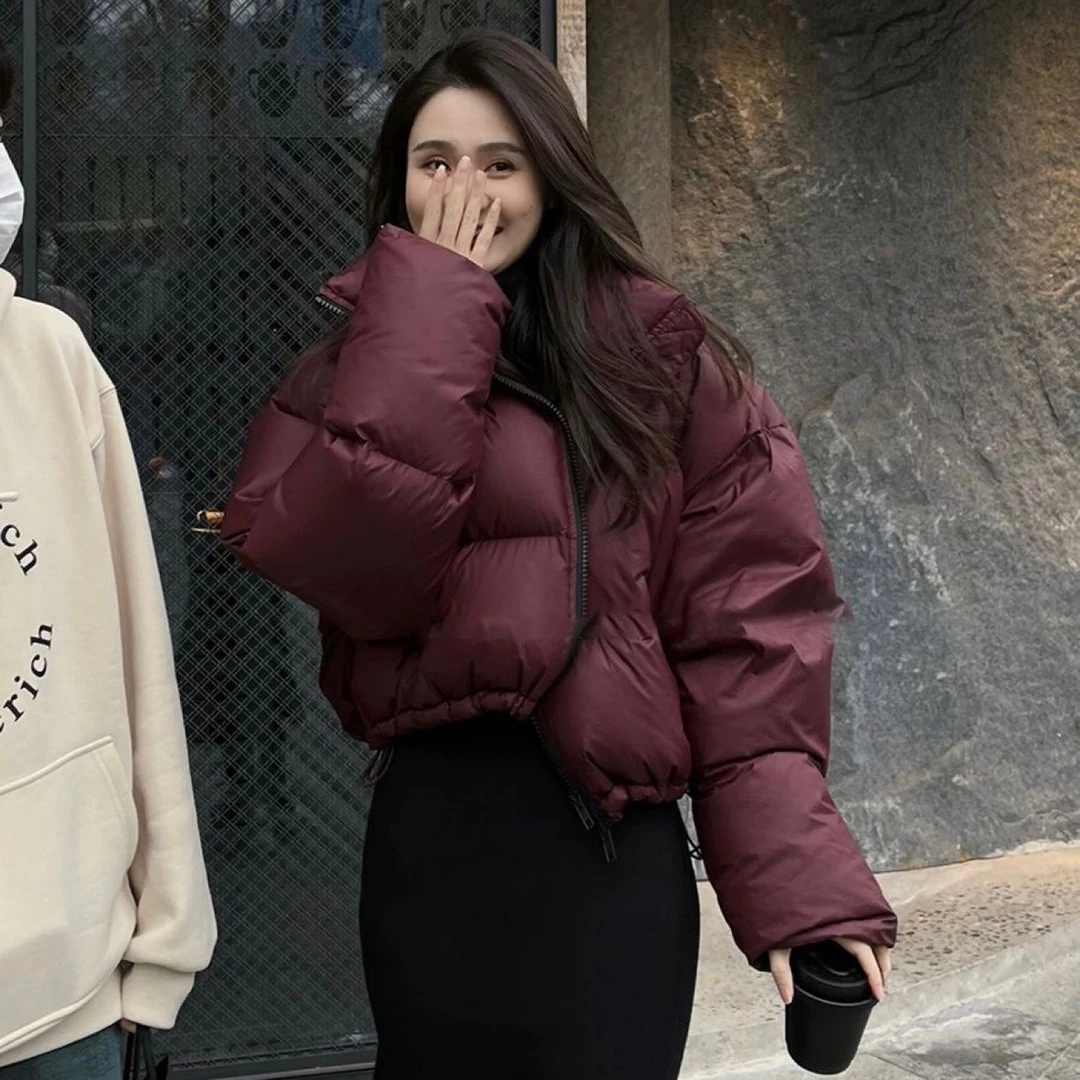 羽绒服女2025年新款短款宽松加厚保暖韩系小个子立领面包服秋冬外