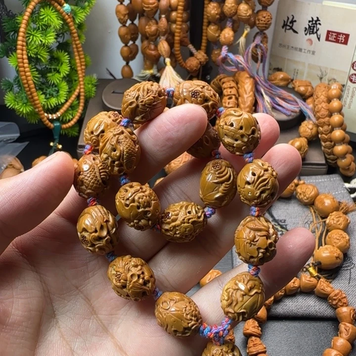 橄榄核手串/手链荷叶鱼