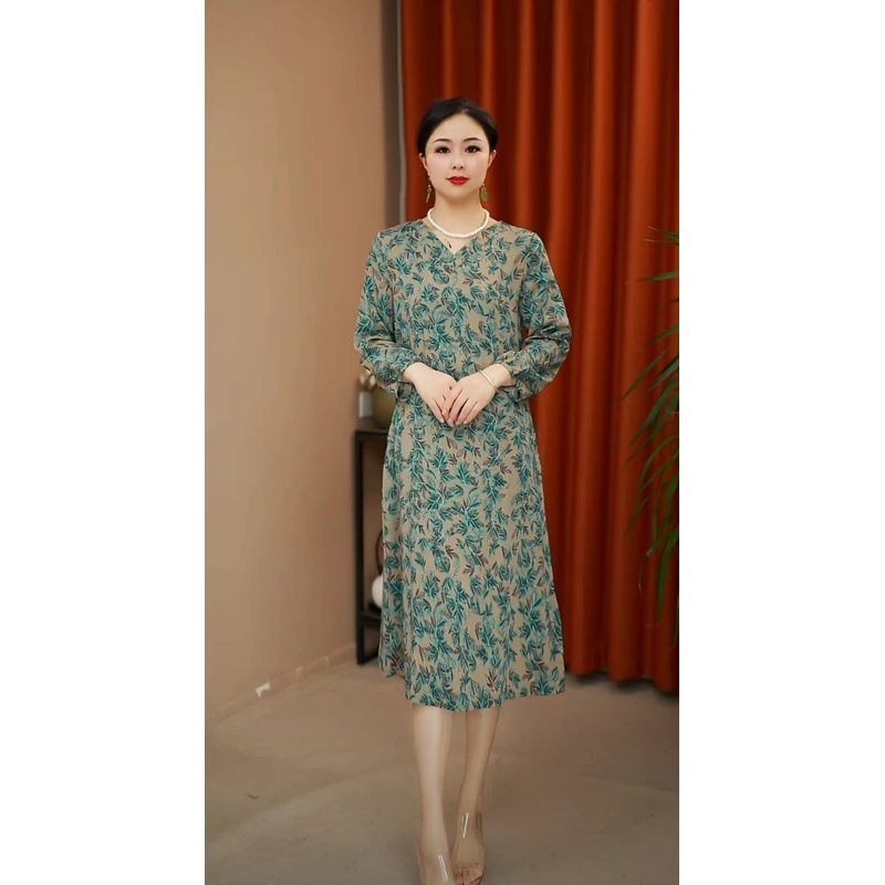 水草YJ1551妈妈装中长款连衣裙