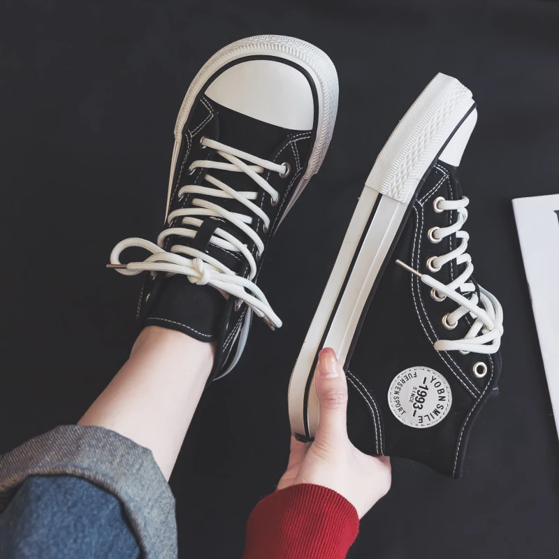 【yi】芒果头高帮帆布鞋女2025春季新款学生韩版经典百搭休闲板鞋