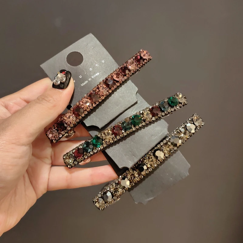 韩版满钻弹簧夹时尚简约盘发夹气质百搭一字横夹精致爆款发饰头饰