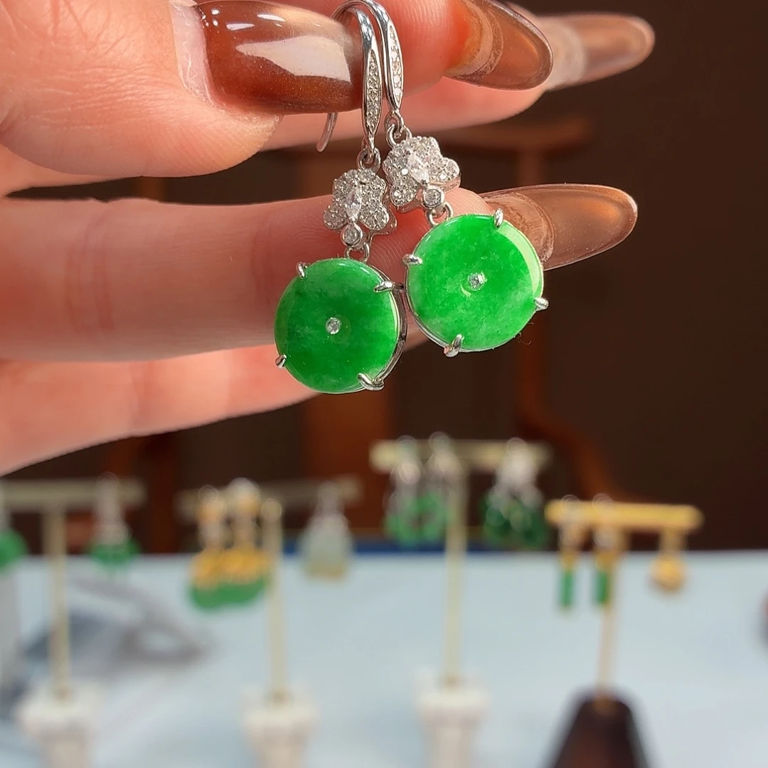 翡翠银S925镶嵌耳饰耳饰