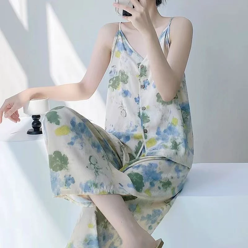 （防凸点）2025年新款性感吊带背心无袖睡衣女夏季薄款家居服套装
