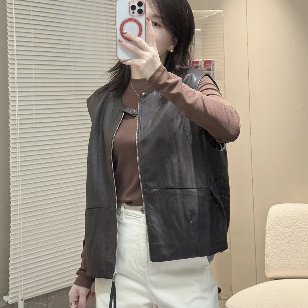 3公主 高级皮马甲 韩版时尚女装上衣设计款宽松百搭显瘦秋冬马夹