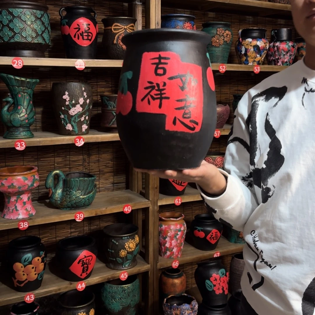 带孔高端浮雕花盆高度+口径24-17