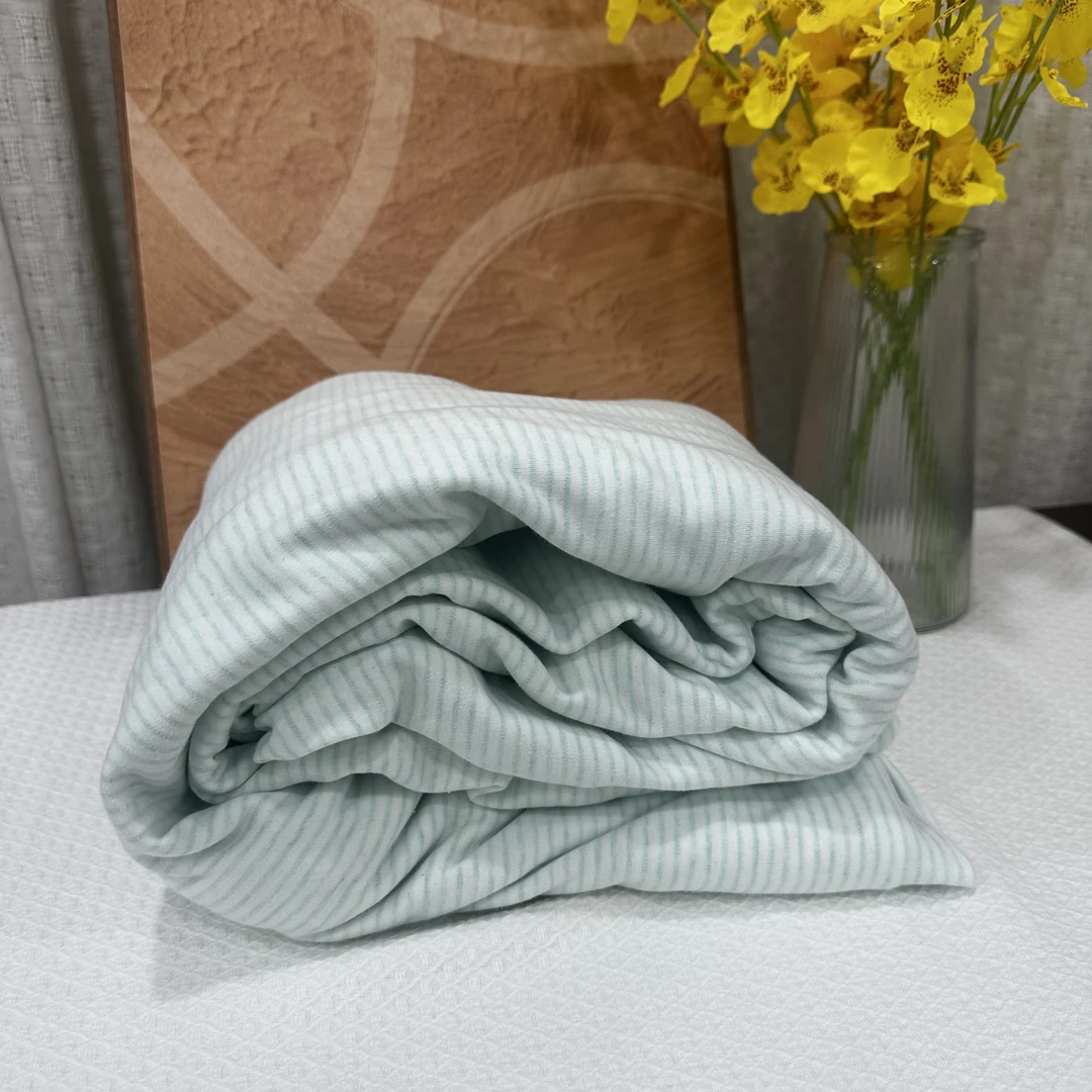 出口订单 加厚全棉针织天竺棉床笠 薄荷绿细条 180*200高度25左右