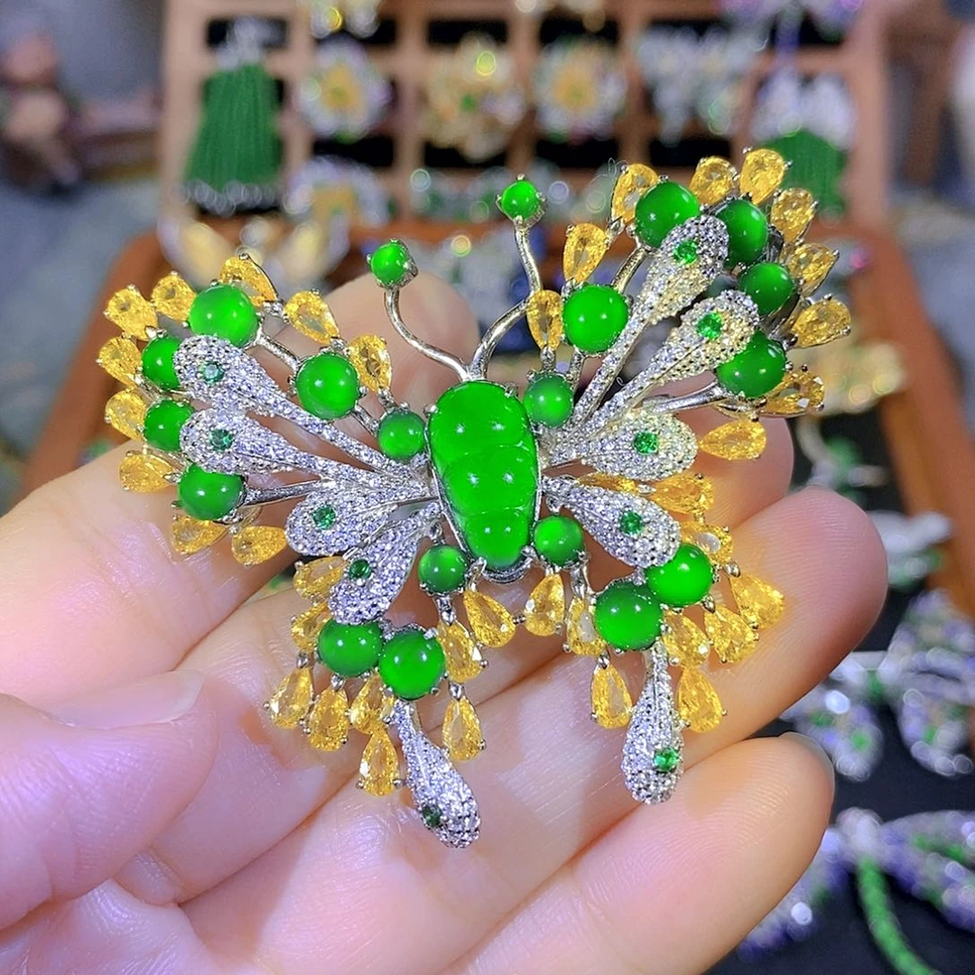 吊坠(不含链)银S925镶嵌翡翠