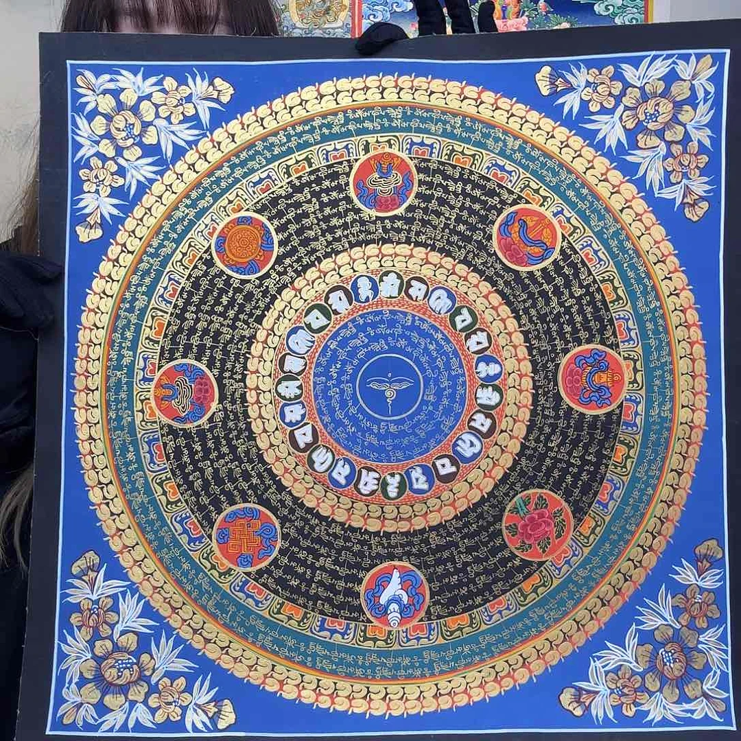 卷轴画纯手绘唐卡六字真言50厘米左右