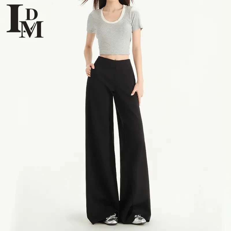 20255年春夏新款弹力宽松喇叭针织休闲裤女显瘦垂感松紧腰长裤子