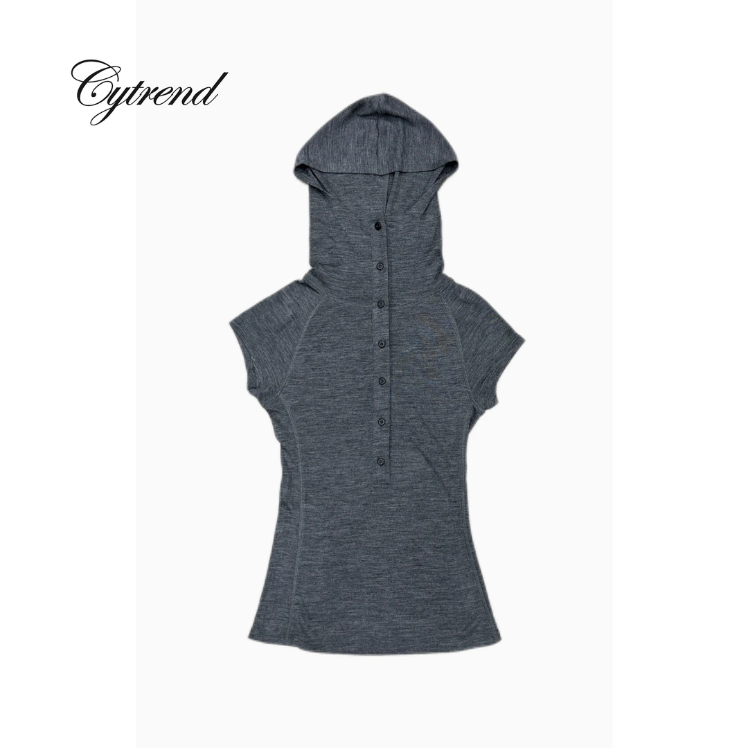 CYZC338高领连帽半排扣羊毛短袖上衣