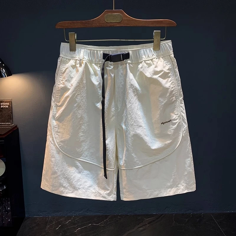 GS夏季速干短裤男士潮牌直筒休闲束腰中裤宽松冰丝凉感透气五分裤