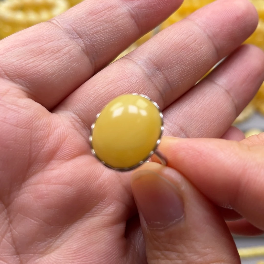 琥珀银S925镶嵌戒指戒指