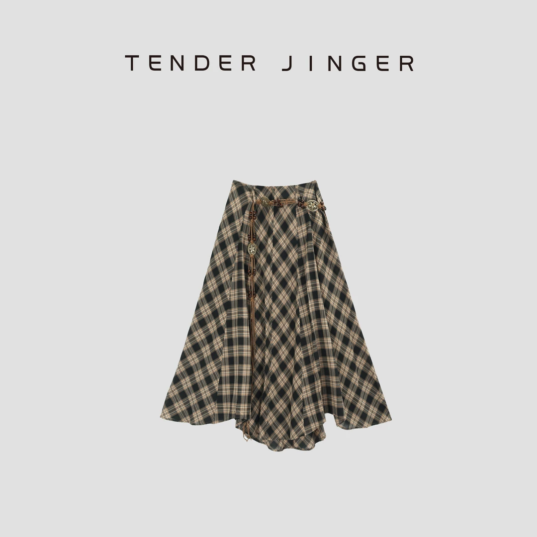 Tender Jinger【小腰精】休闲百搭不规则格纹半裙T53YLL41084