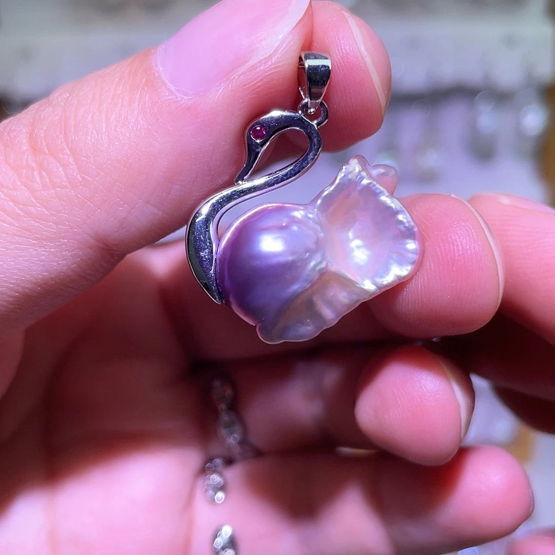 银S925镶嵌淡水珍珠天然淡水珍珠吊坠