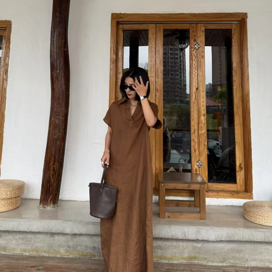 宸渡新款《polo领亚麻连衣裙》202501