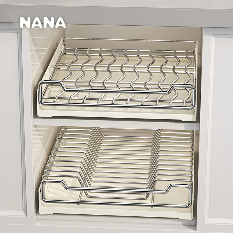 碗碟收纳架厨房放碗盘抽屉式橱柜抽拉厨房橱柜厨房抽拉式橱柜拉篮