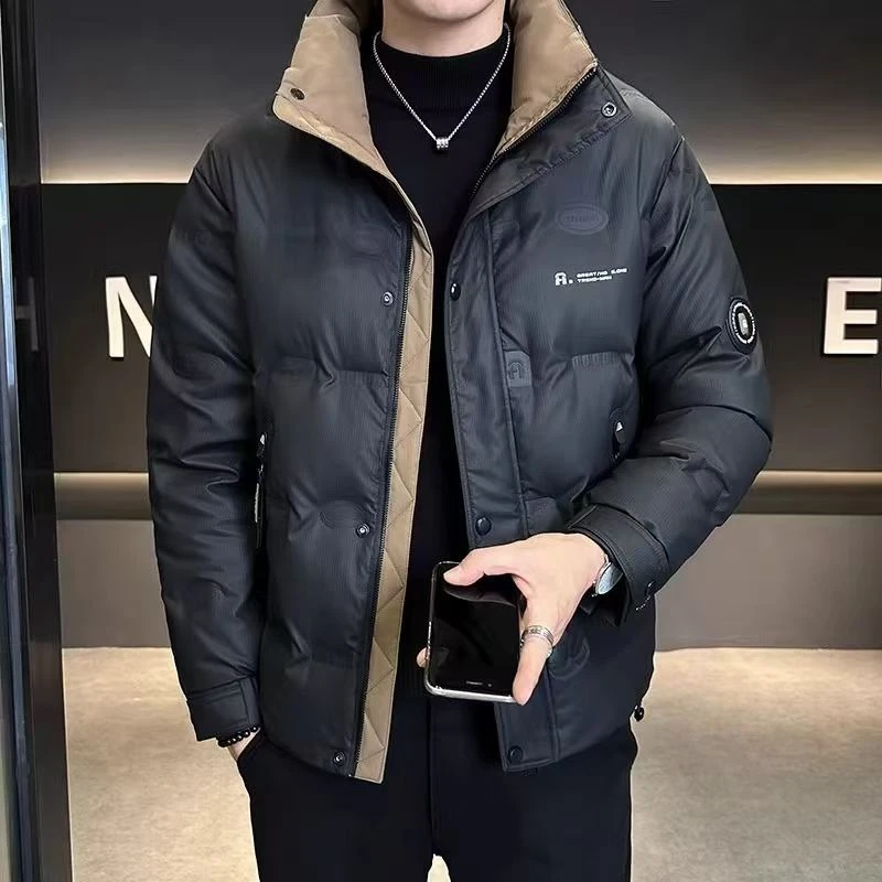 痞帅羽绒保暖免洗免烫立领撞色帅气立领加厚男款鸭绒百搭冬季外套