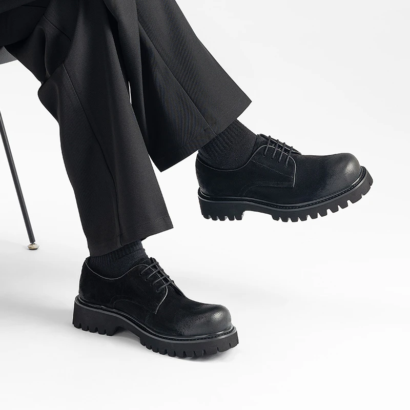 哈森男鞋新款真皮牛皮男士英伦风大头皮鞋厚底德比鞋休闲潮鞋男鞋