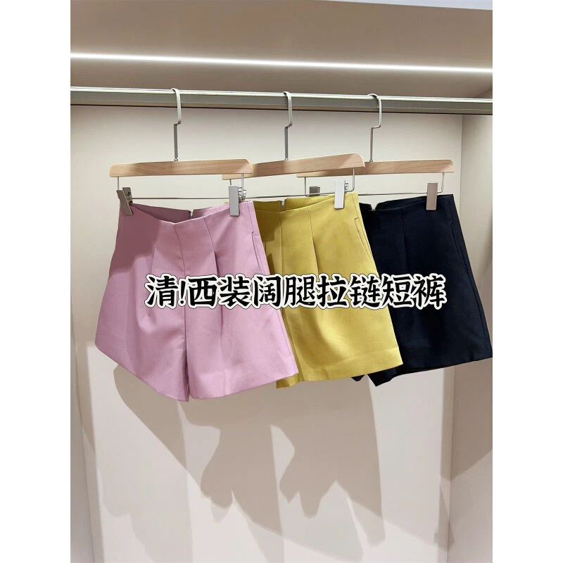 清仓 高腰显瘦a字休闲西装阔腿后拉链短裤女