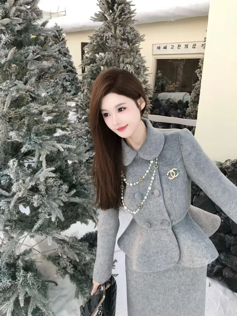 乖乖sweety 【南韩贵女】气质时尚法式秋冬毛呢显瘦法式轻奢套装