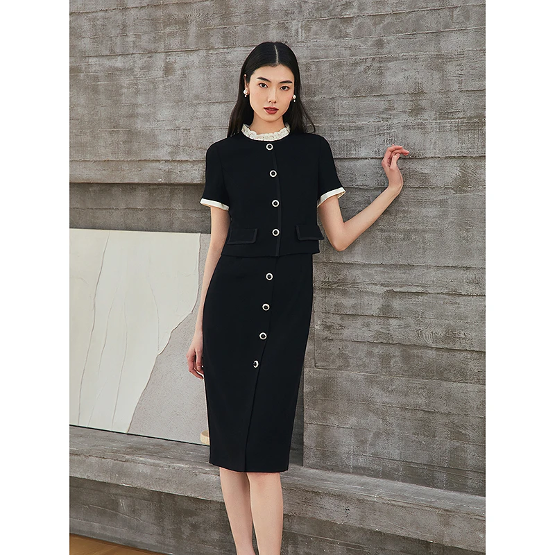 Song of Song歌中歌25新款黑蕾丝边假两件连衣裙5C65205840