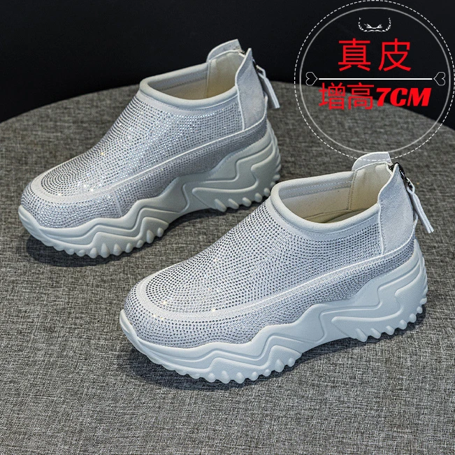 万达撤柜头层牛皮运动鞋2025新款春夏透气休闲百搭软底厚底勃肯鞋