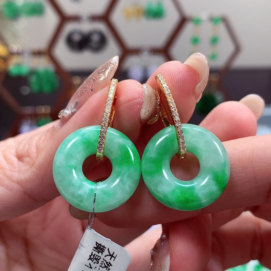 翡翠耳饰银S925镶嵌天然翡翠