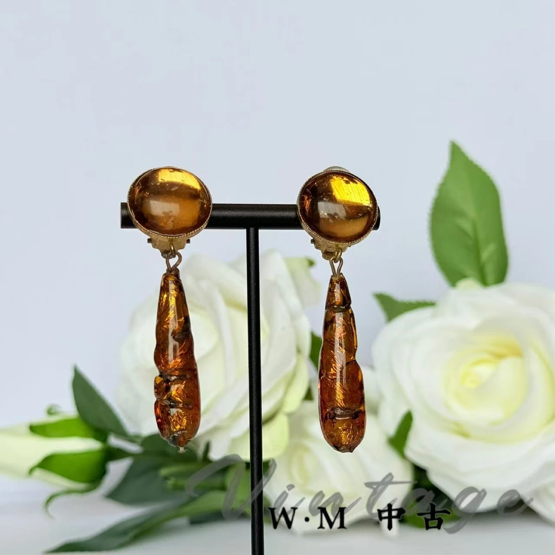 铜合金耳饰 W·M中古-vintage （法）法产扫肩耳夹